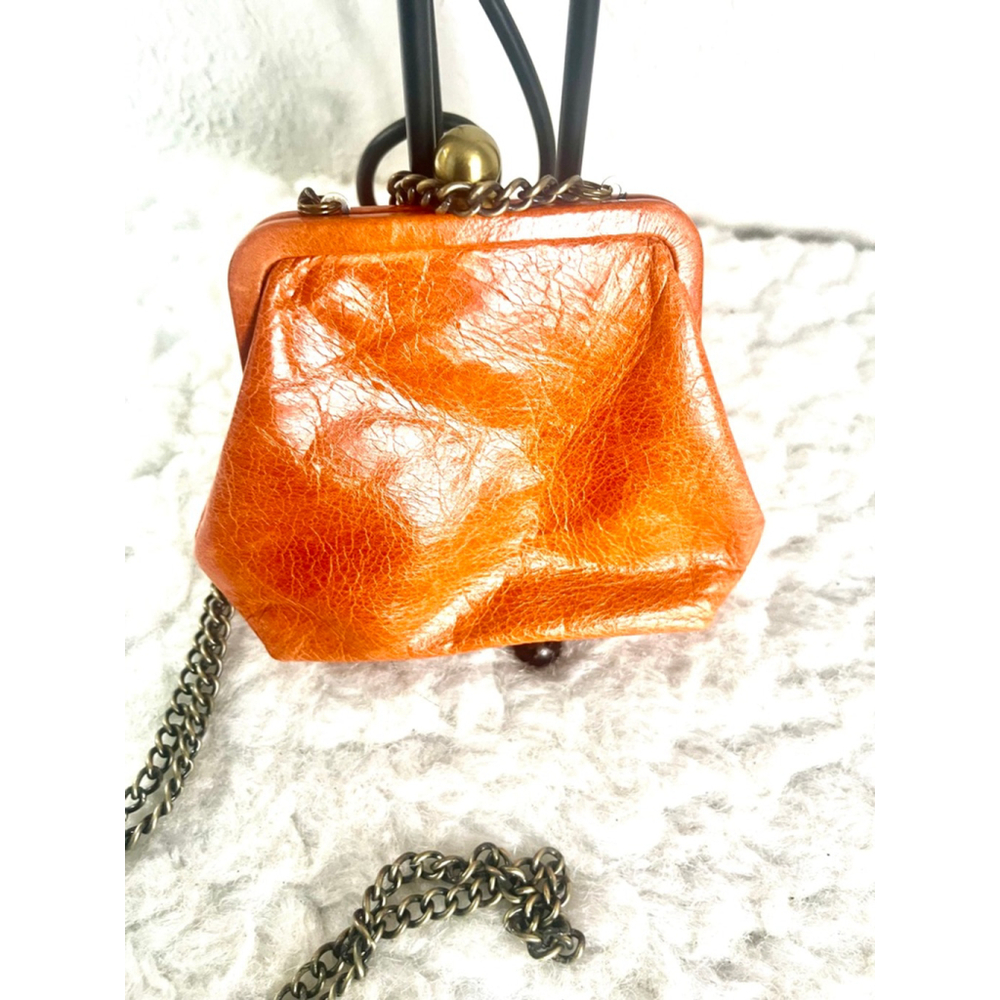 HOBO vintage orange leather kiss-lock clutch purse with crossbody chain - Picture 3 of 6